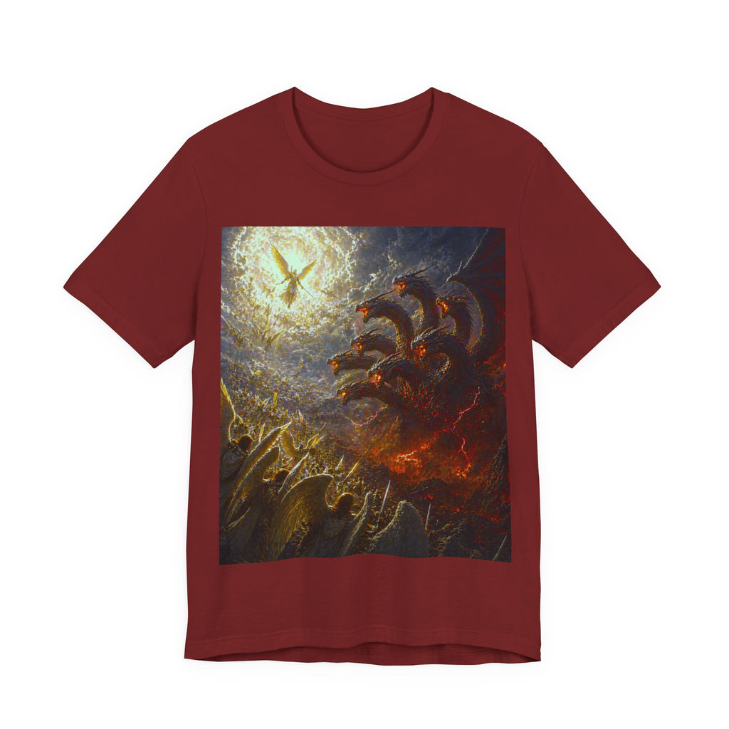 Apocalyptic Angel vs. Satan the 7 headed Dragon Graphic  T-Shirt