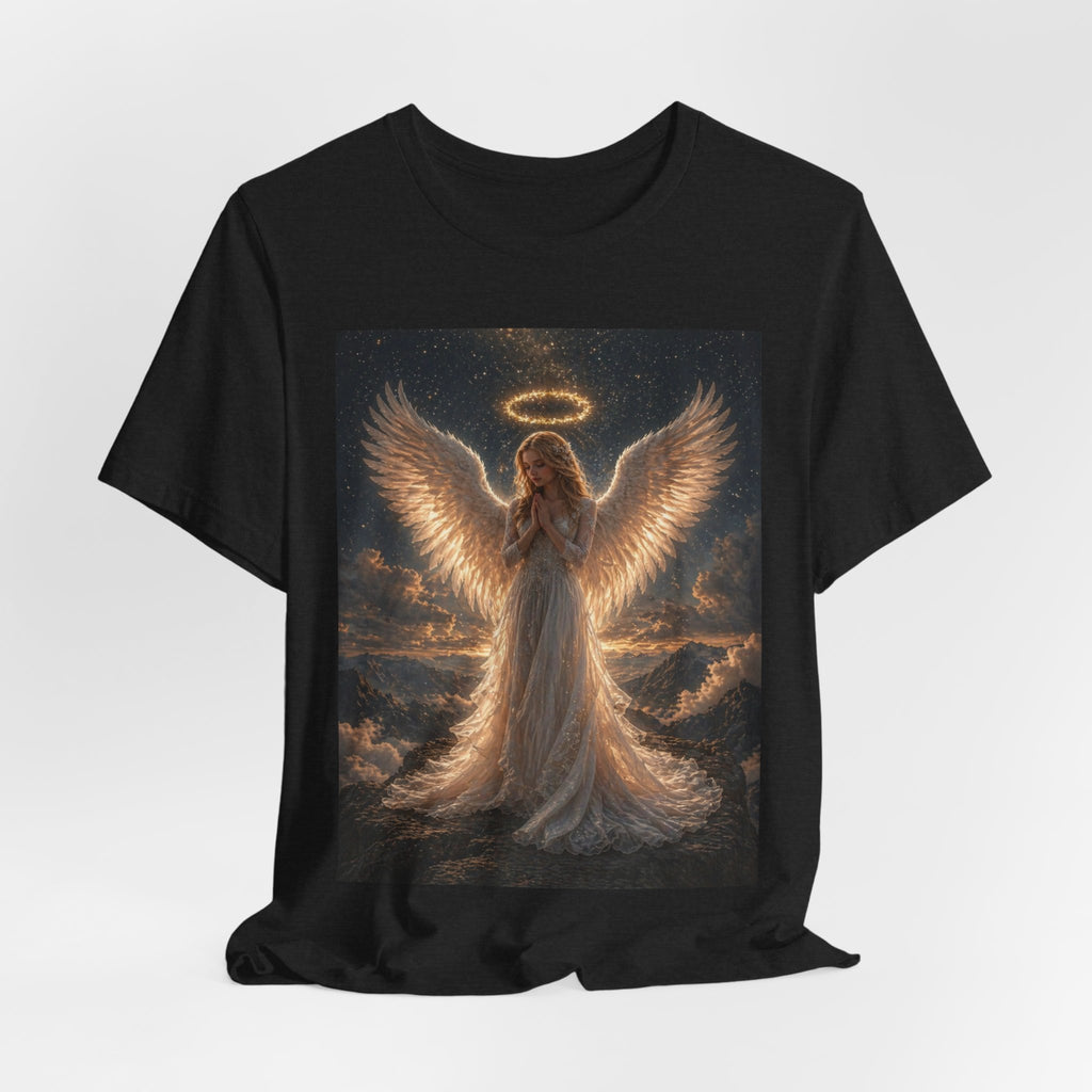 Angel Wings Graphic Tee — Glowing Halo Spiritual T-Shirt