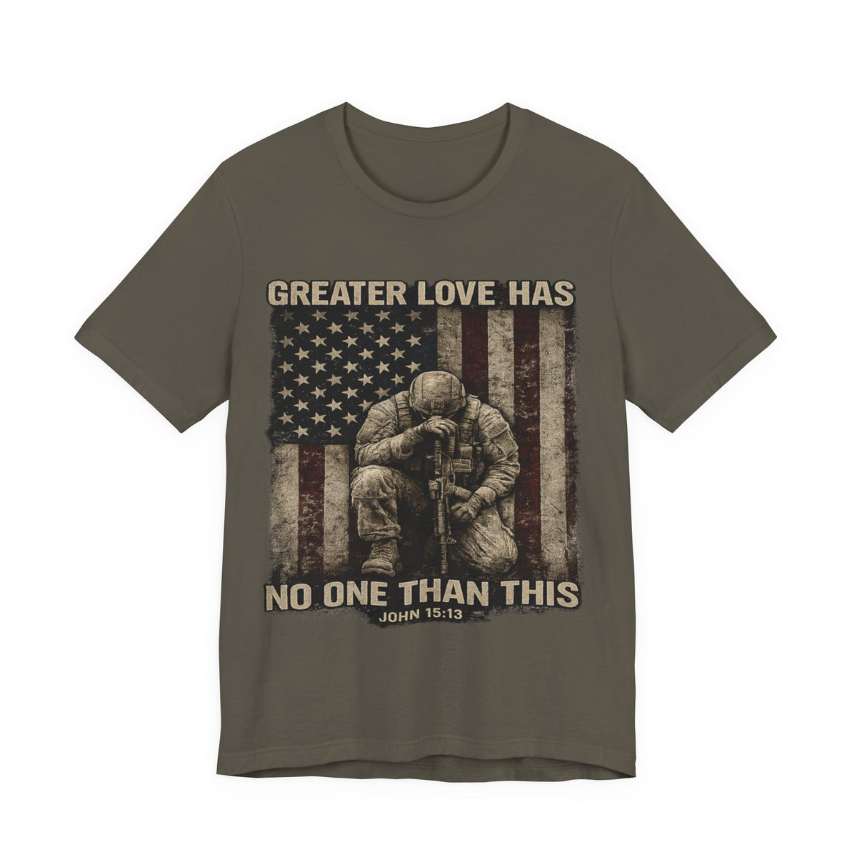 Military Tribute T-Shirt — "Greater Love Has No One Than This" Patriotic Veteran Tee