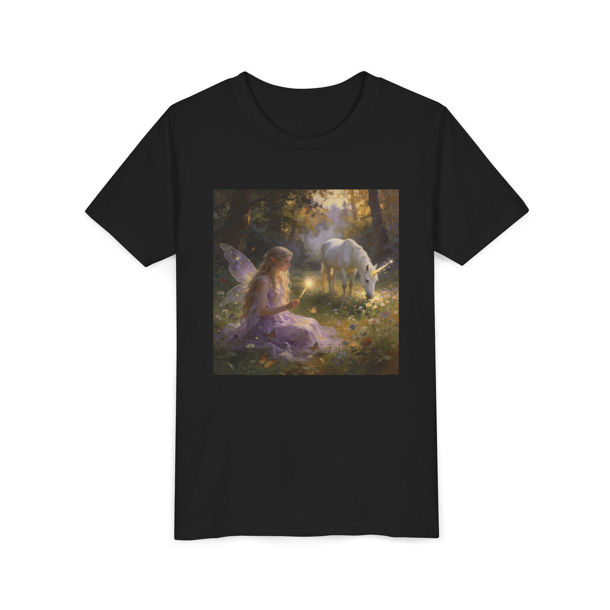 Youth Tee — Fairy and Unicorn Enchanted Forest Design