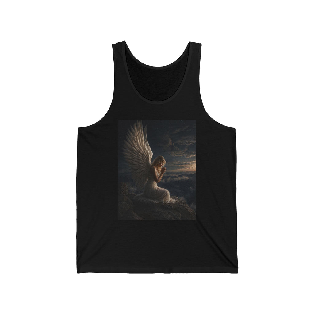 Angel Nightscape Tank Top — Praying Angel Graphic Jersey Tank