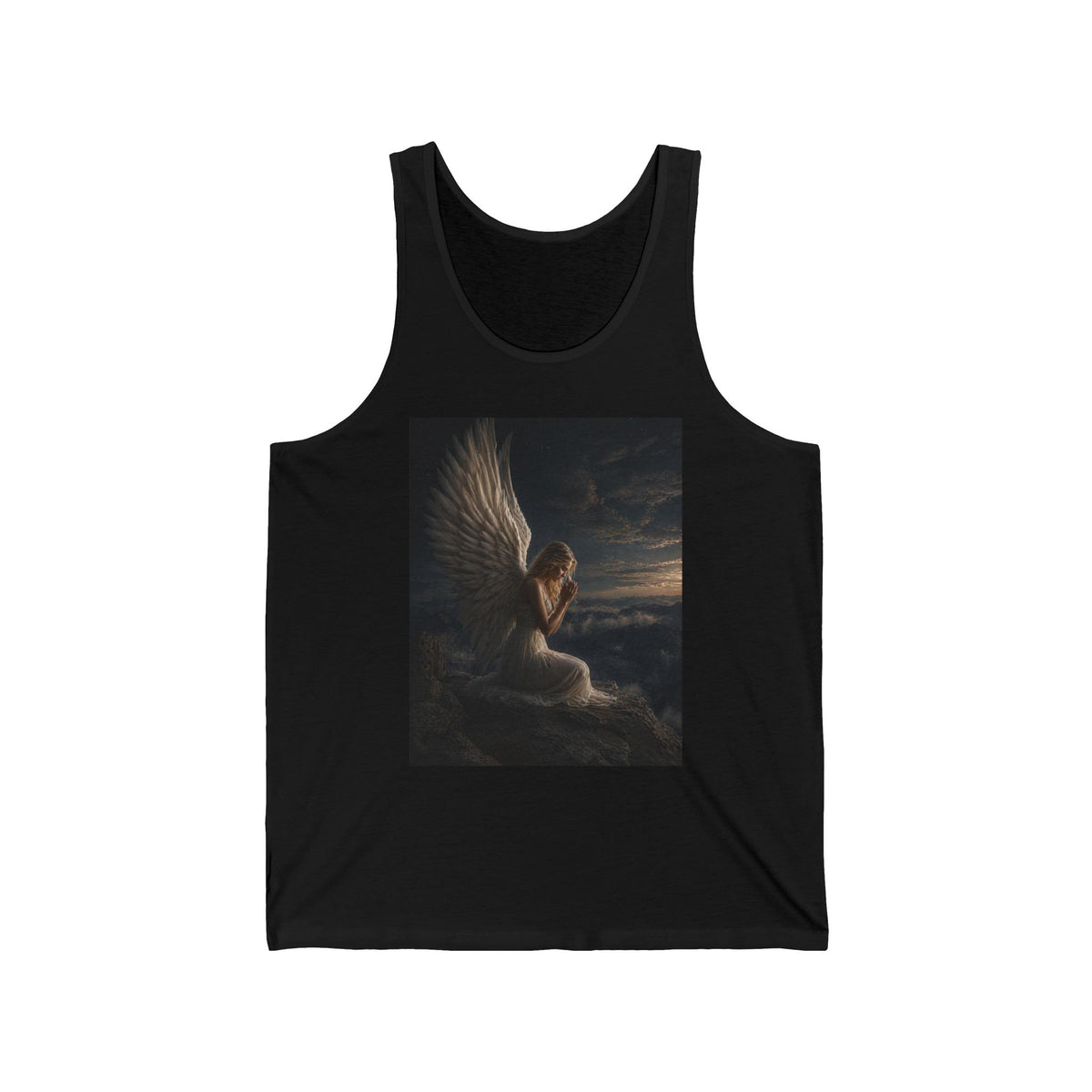 Angel Nightscape Tank Top — Praying Angel Graphic Jersey Tank