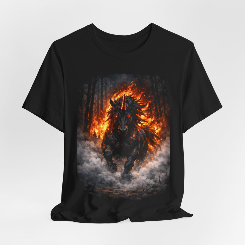 Fiery Stallion Graphic Tee — Burning Horse Fantasy T-Shirt