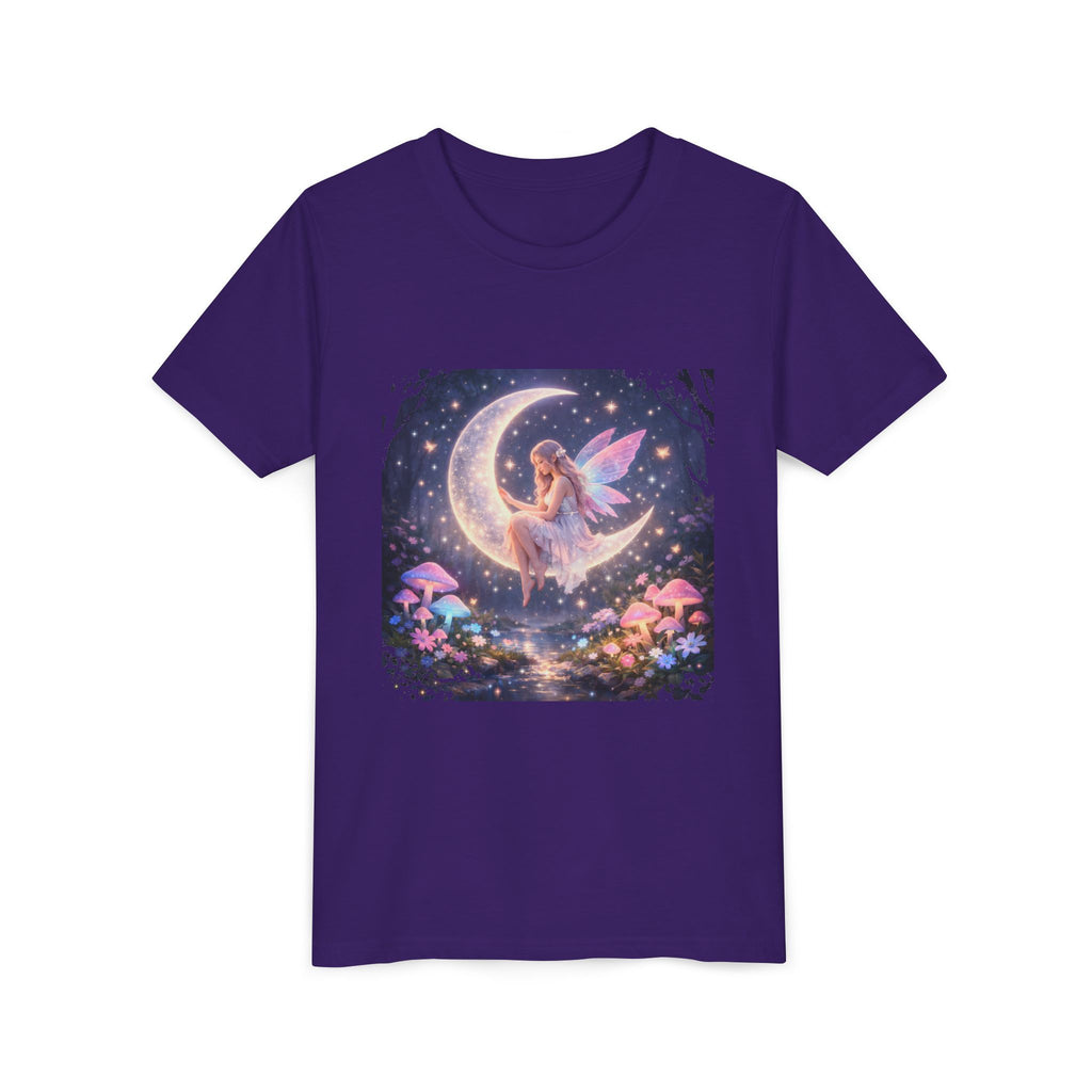 Youth Fairy Moon T-Shirt — Magical Fairy on Crescent Moon Tee for Kids