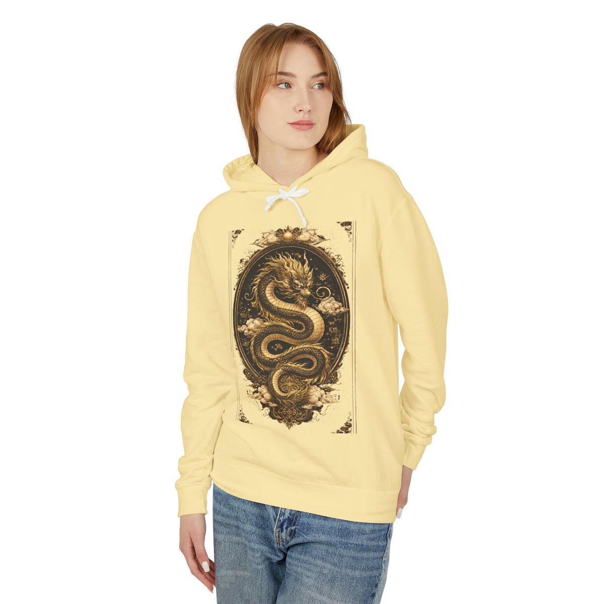 Golden Dragon Hoodie — Vintage Oriental Serpent Graphic Sweatshirt