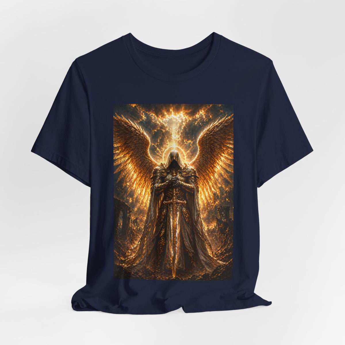 Gods Angel Warrior Graphic Tee — Golden Guardian Winged Angel T-Shirt