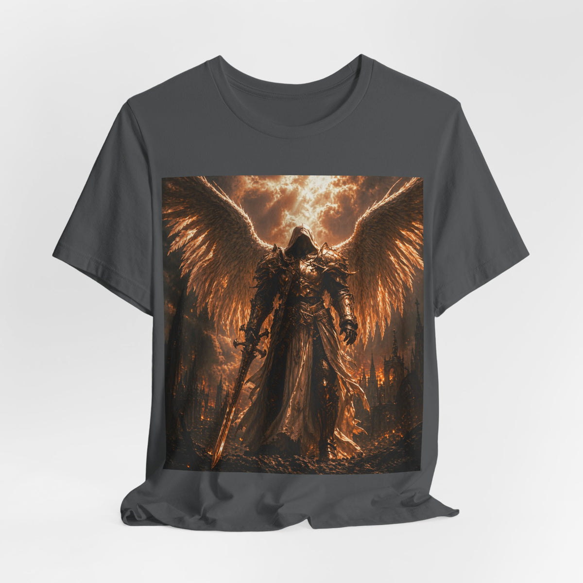 Angel of Fury Graphic Tee — Dark Fantasy Winged Warrior T‑Shirt