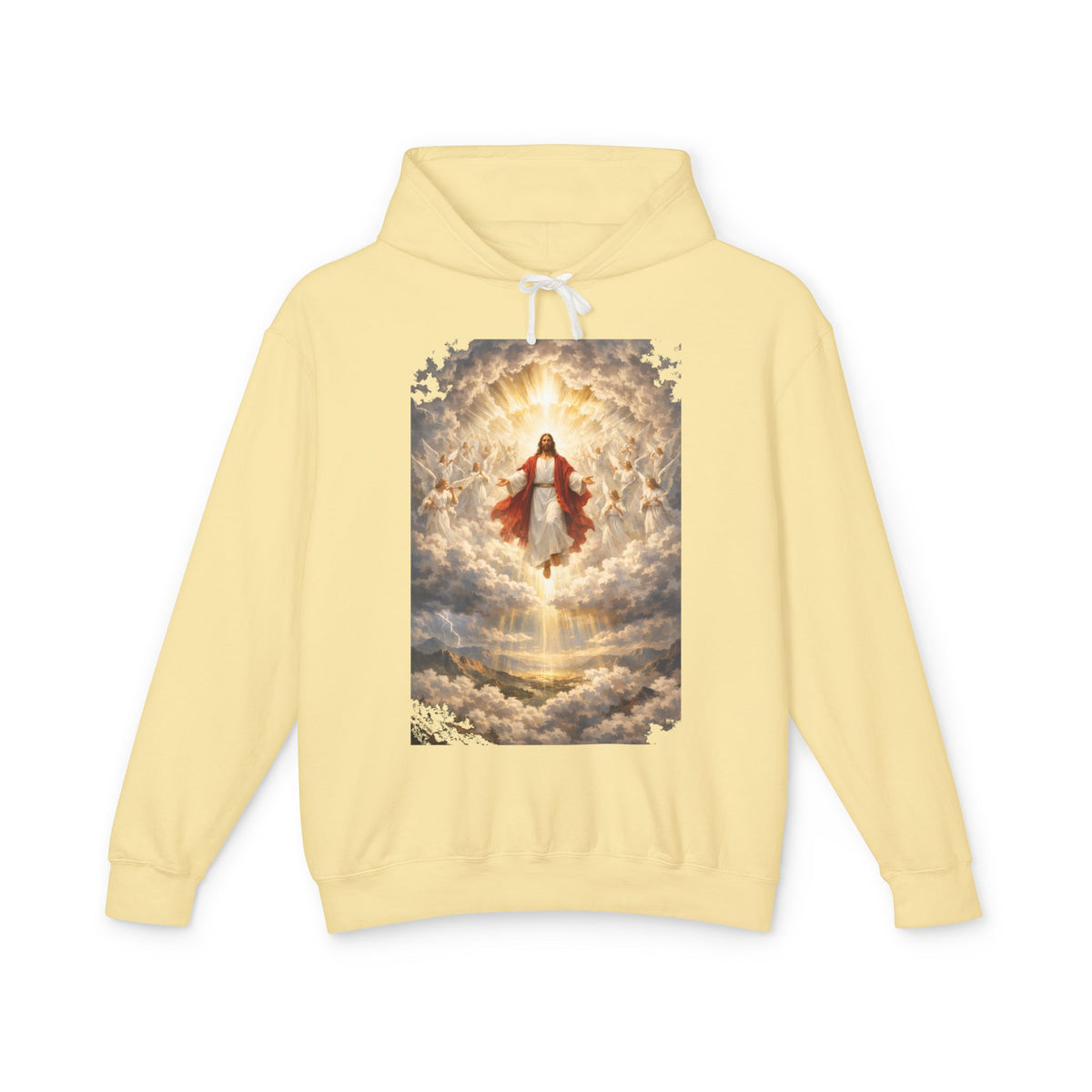 Christian Jesus Hoodie — Ascension Clouds Religious Graphic Sweatshirt