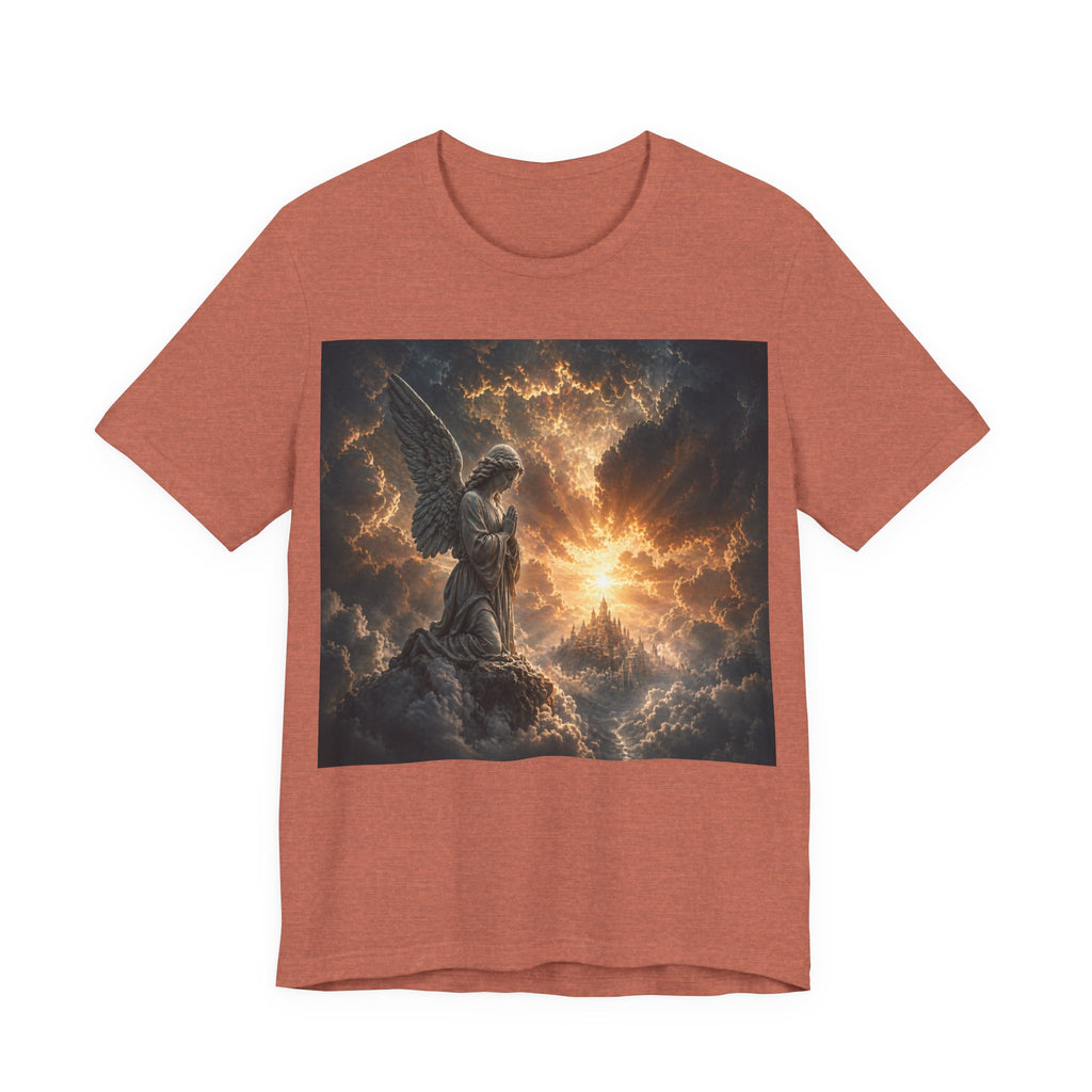 Angel in Storm Graphic Tee — Dramatic Celestial Art T-Shirt