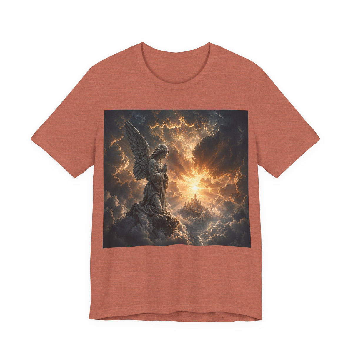Angel in Storm Graphic Tee — Dramatic Celestial Art T-Shirt