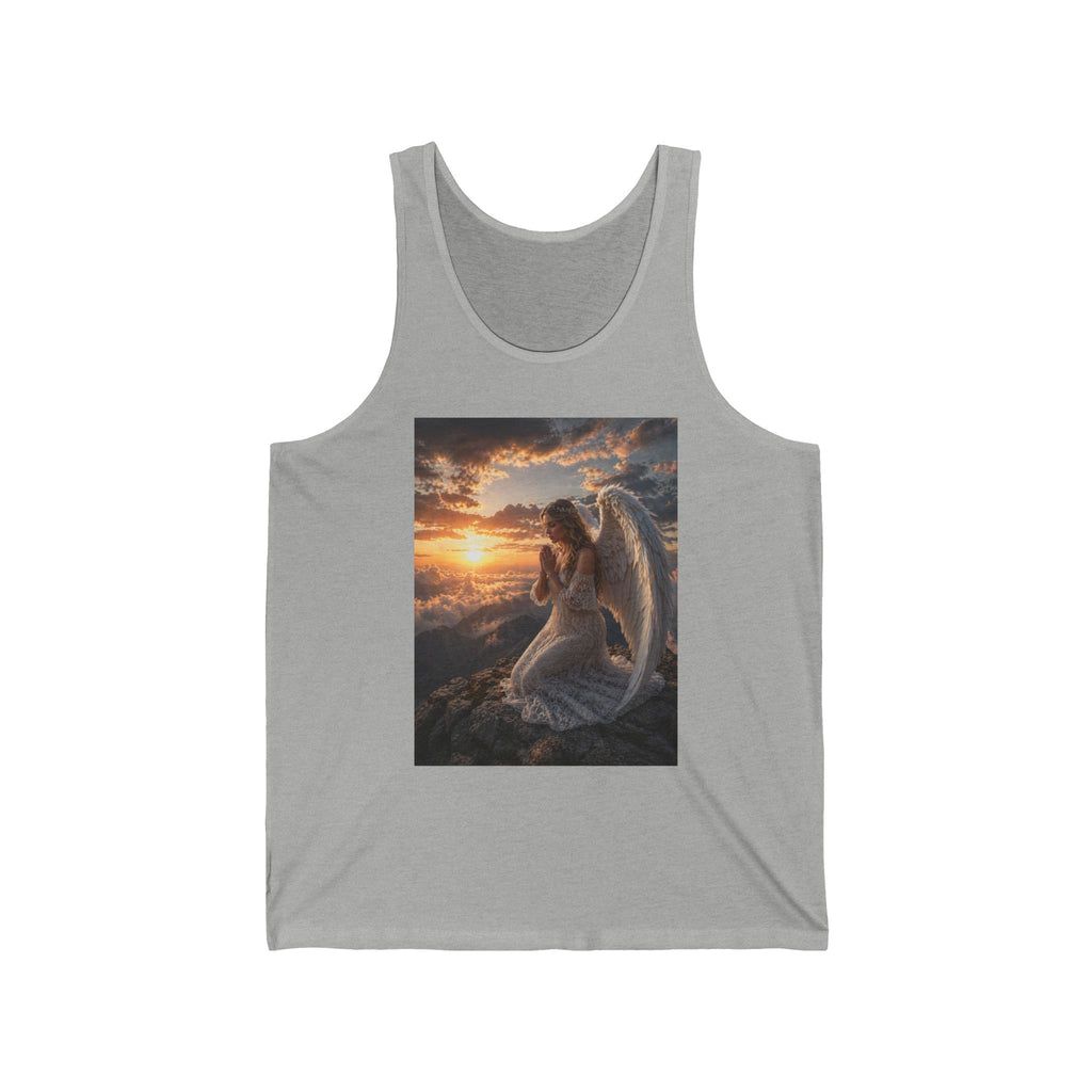 Angel at Sunset Tank Top — Prayerful Angel Graphic Jersey Tank