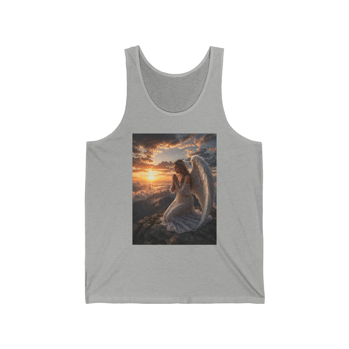 Angel at Sunset Tank Top — Prayerful Angel Graphic Jersey Tank