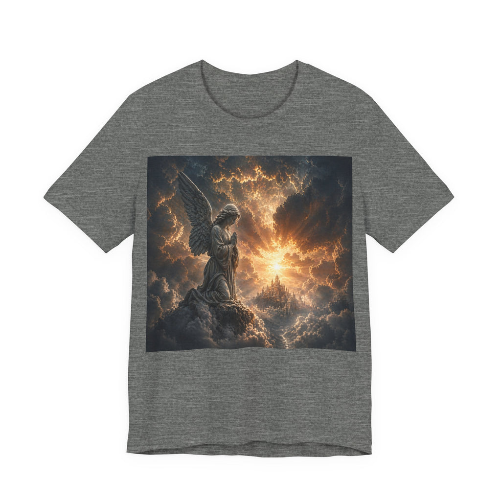 Angel in Storm Graphic Tee — Dramatic Celestial Art T-Shirt