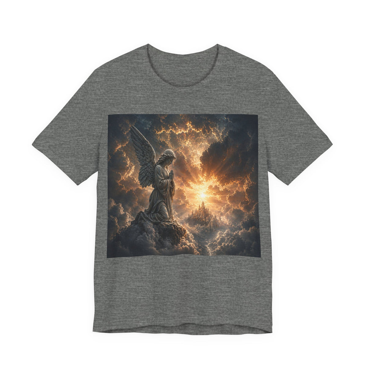 Angel in Storm Graphic Tee — Dramatic Celestial Art T-Shirt