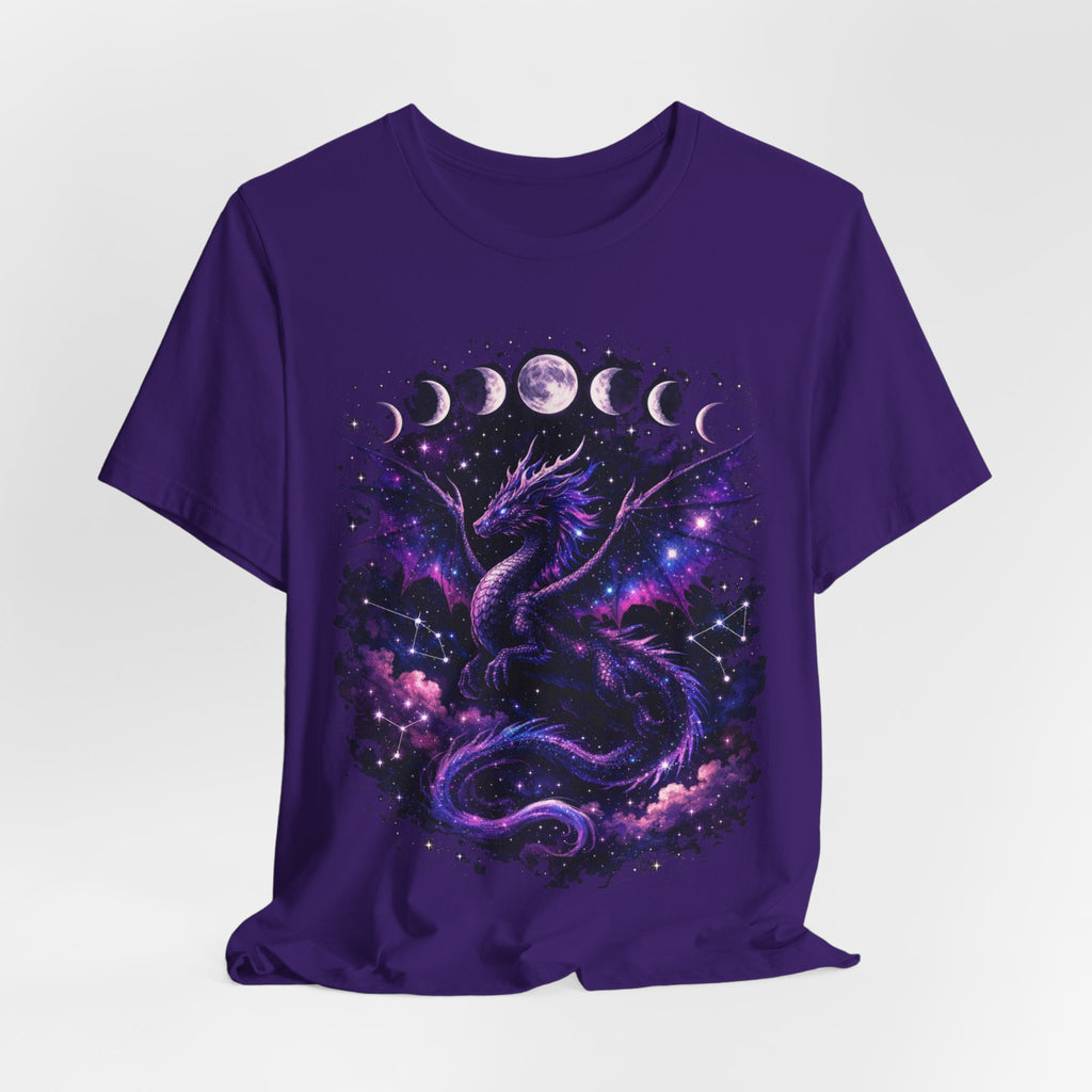 Celestial Moonphase Dragon T-Shirt — Purple Galaxy Fantasy Tee