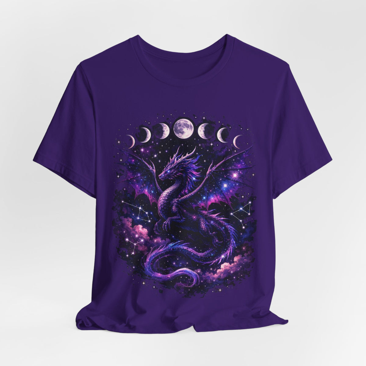 Celestial Moonphase Dragon T-Shirt — Purple Galaxy Fantasy Tee