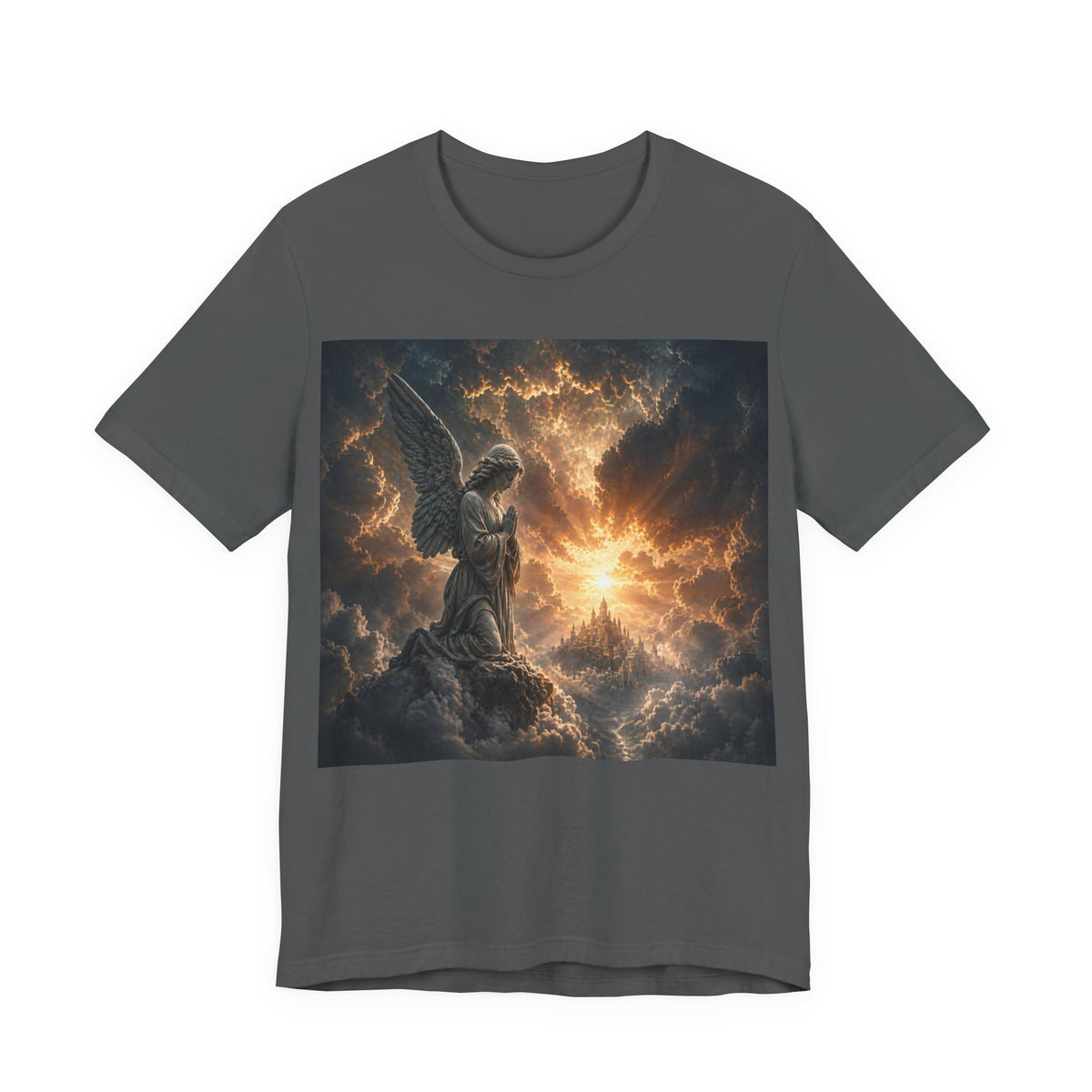 Angel in Storm Graphic Tee — Dramatic Celestial Art T-Shirt