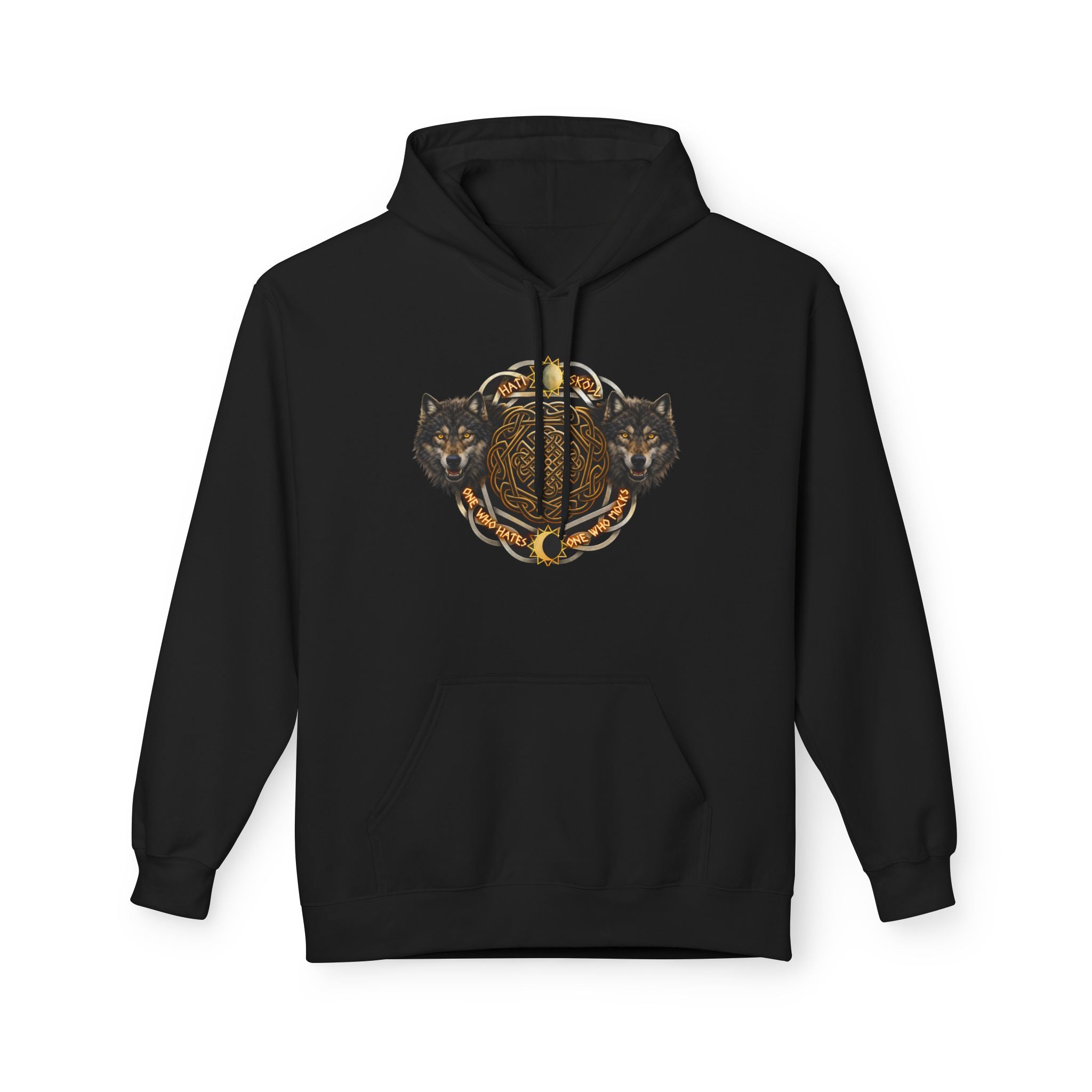 Skoll and Hati – The Wolves of the Sun and Moon-Hoodie — Rustic Wildlife Graphic Hooded Sweatshirt