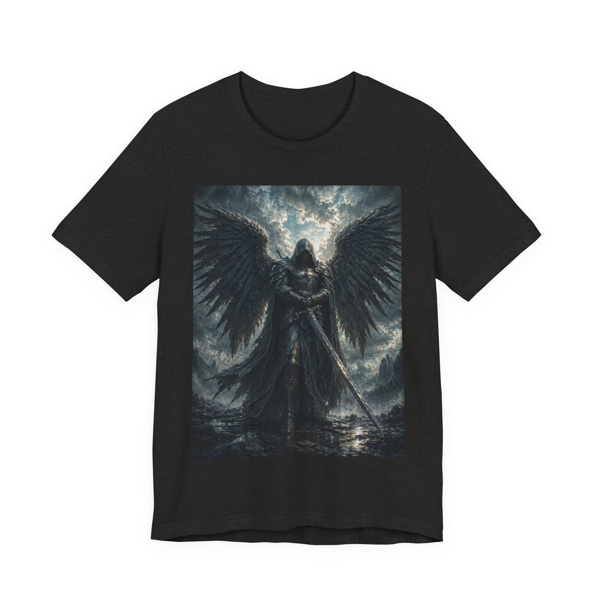 Dark Fallen Angel Graphic Tee — Gothic Warrior Angel T-Shirt