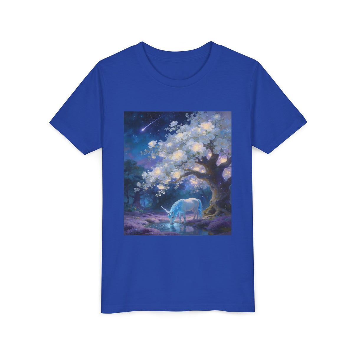 Youth Tee — Dreamy Moonlit Deer & Blossom Tree Graphic