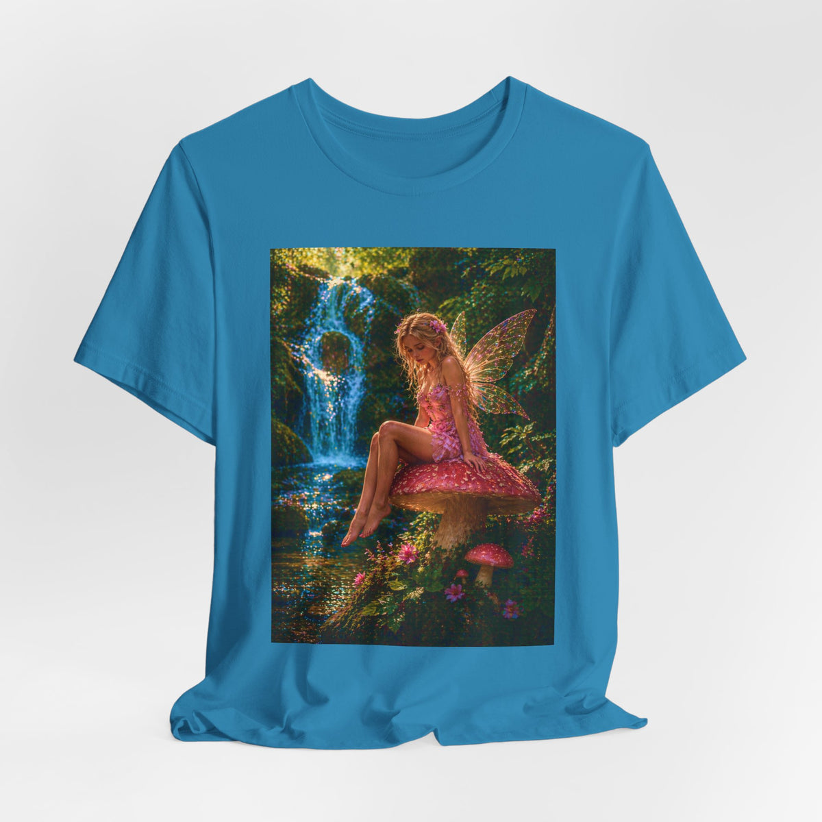 Fairy Garden T-Shirt – Enchanted Pink Fairy by Waterfall