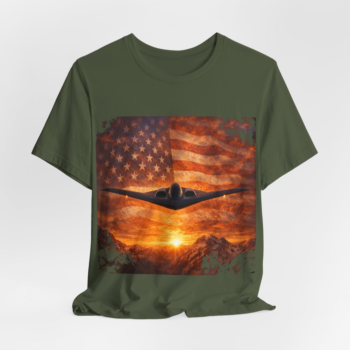 American Flag Bomber Plane T-Shirt — Patriotic Military Aviation Tee