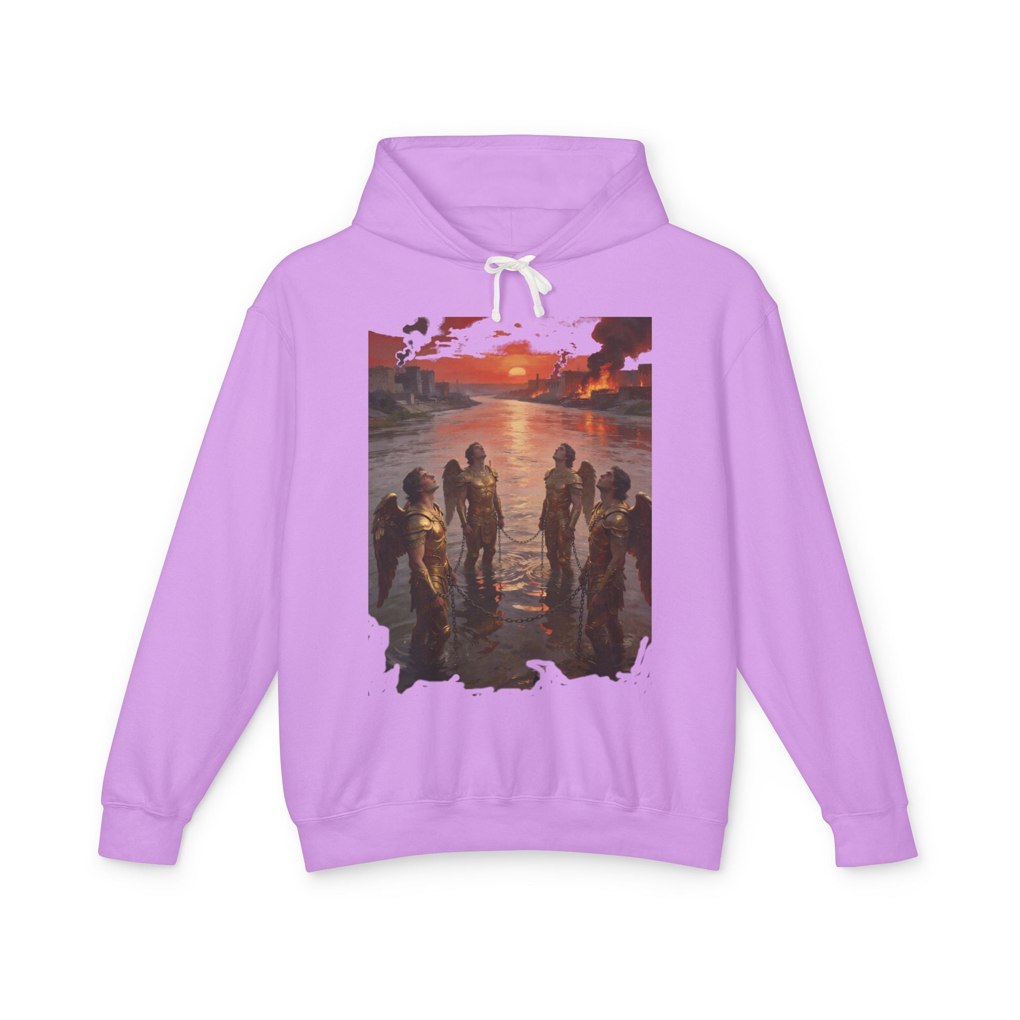 Revelation 9 reveals four fallen angels bound in the Euphrates River  Crew Hooded Sweatshirt