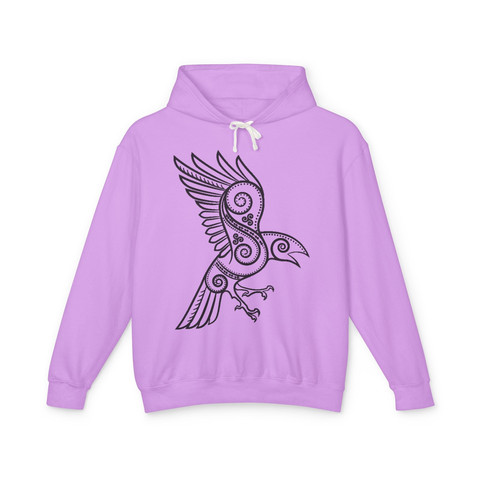 The Raven – Odin’s Messengers-Tribal Raven Hoodie — Intricate Celtic Bird Graphic Lightweight Sweatshirt