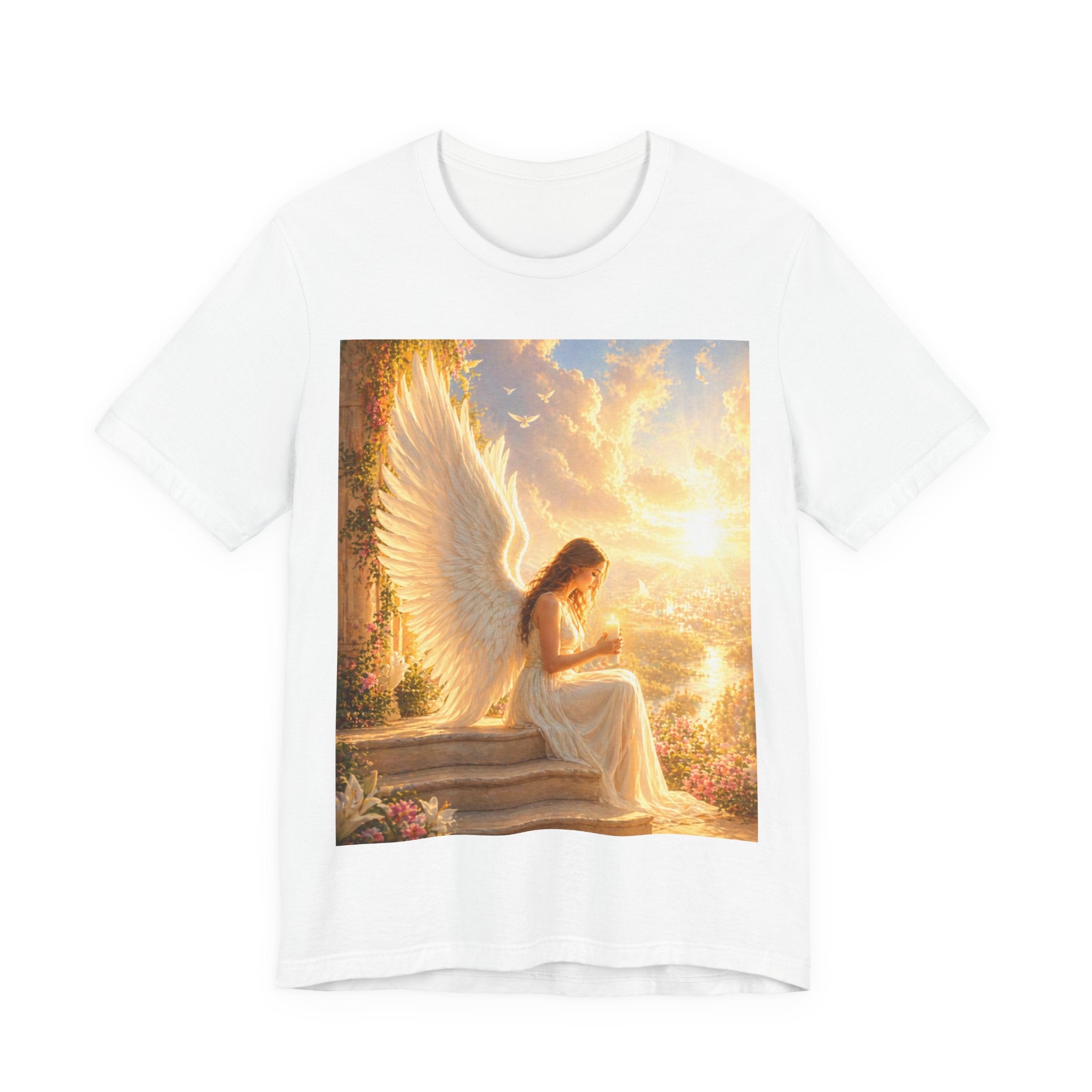 Angel Prayer T‑Shirt — Serene Winged Angel Graphic Tee for Spiritual Gifts & Memorials