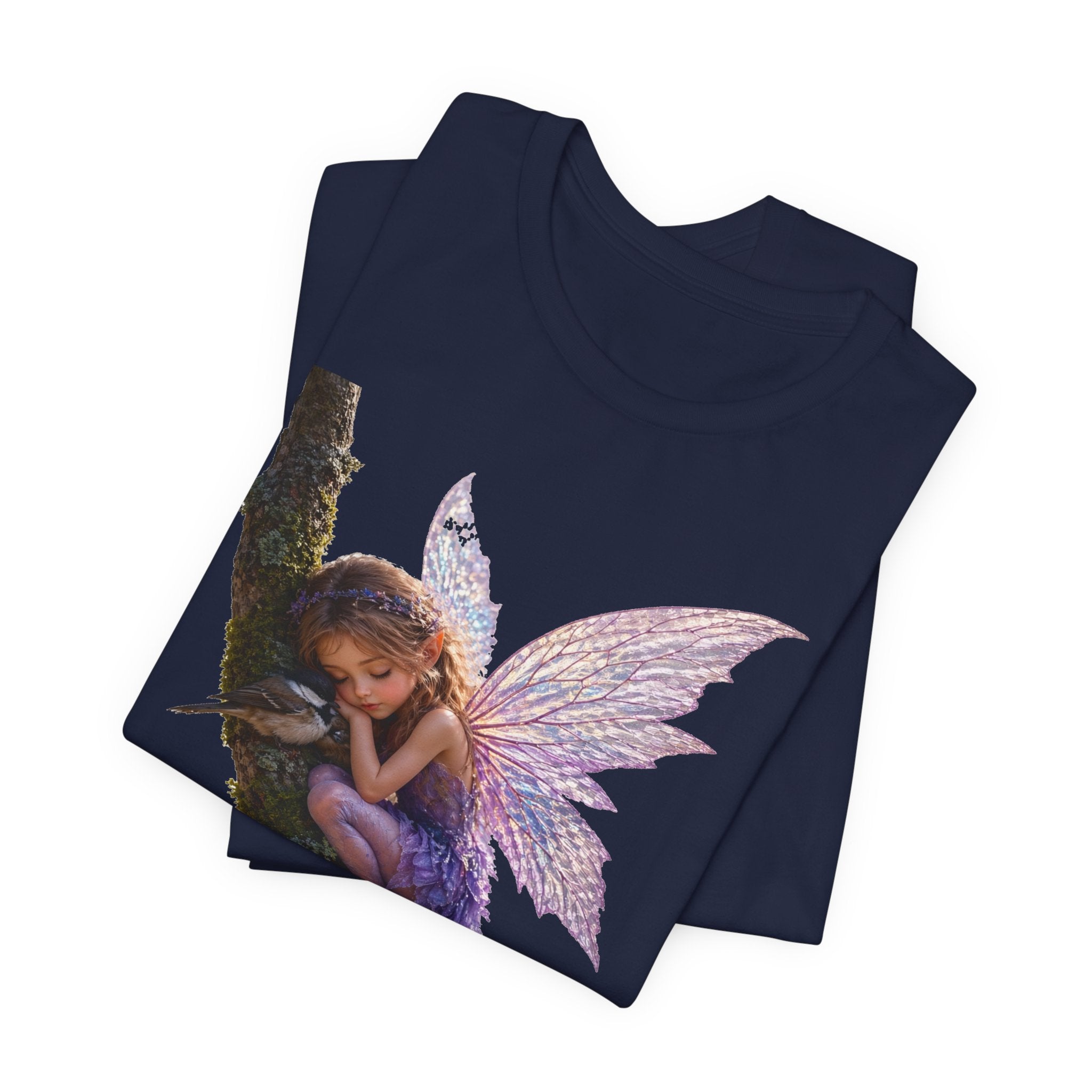 Fairy Sleeping on Branch T-Shirt — Magical Purple Fairy Tee for Women & Girls