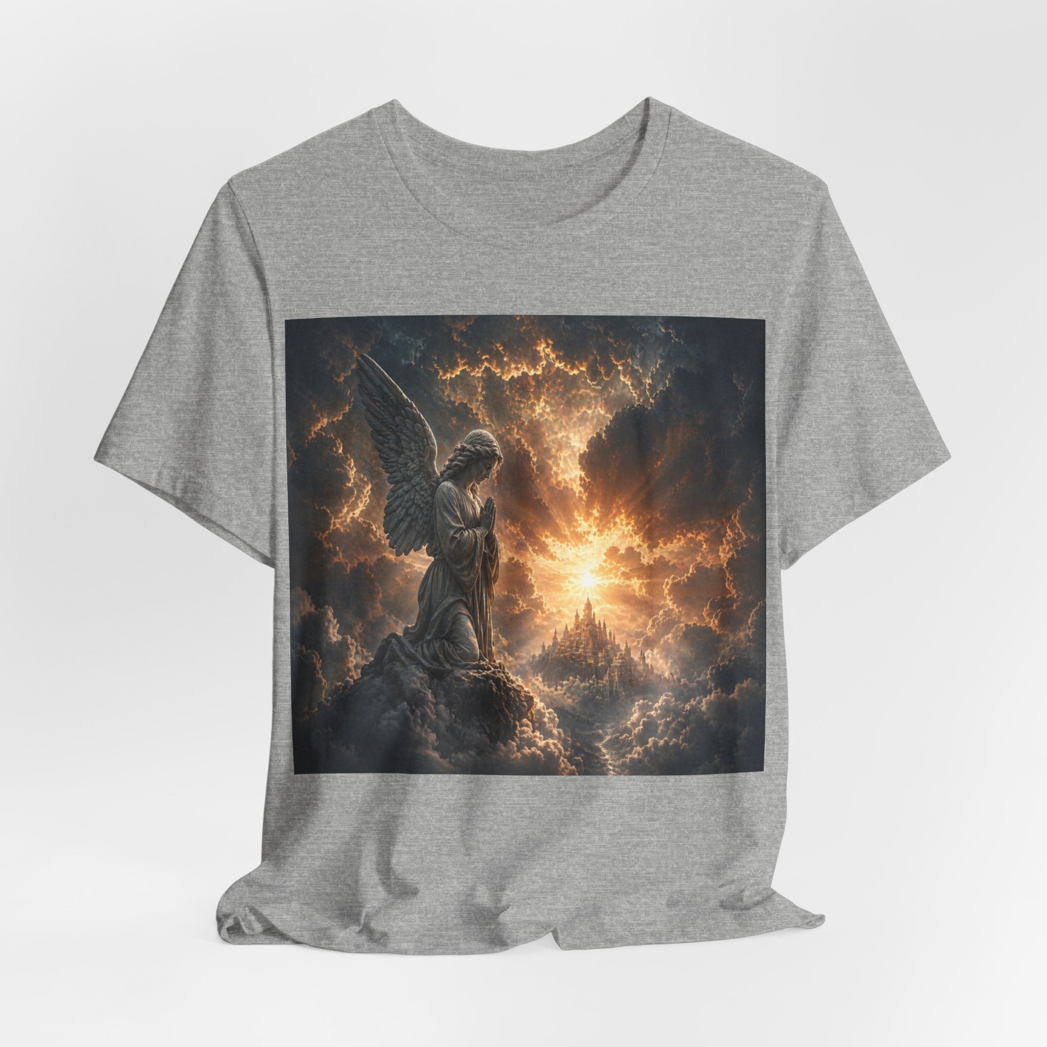 Angel in Storm Graphic Tee — Dramatic Celestial Art T-Shirt