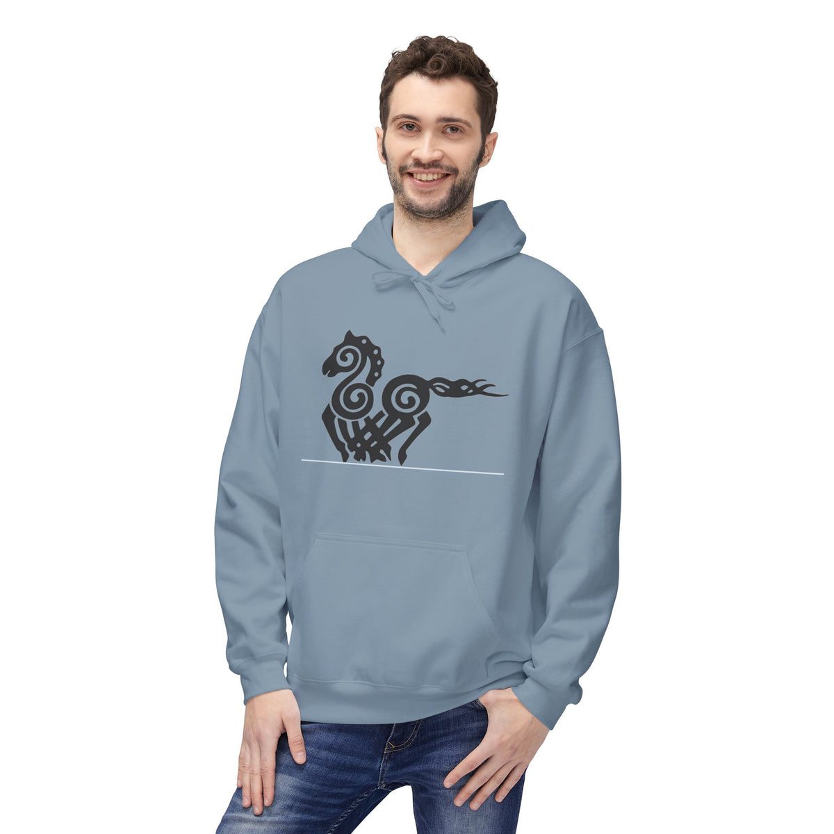 Viking Horse Tribal Hoodie — Nordic Norse Rune Stallion Design