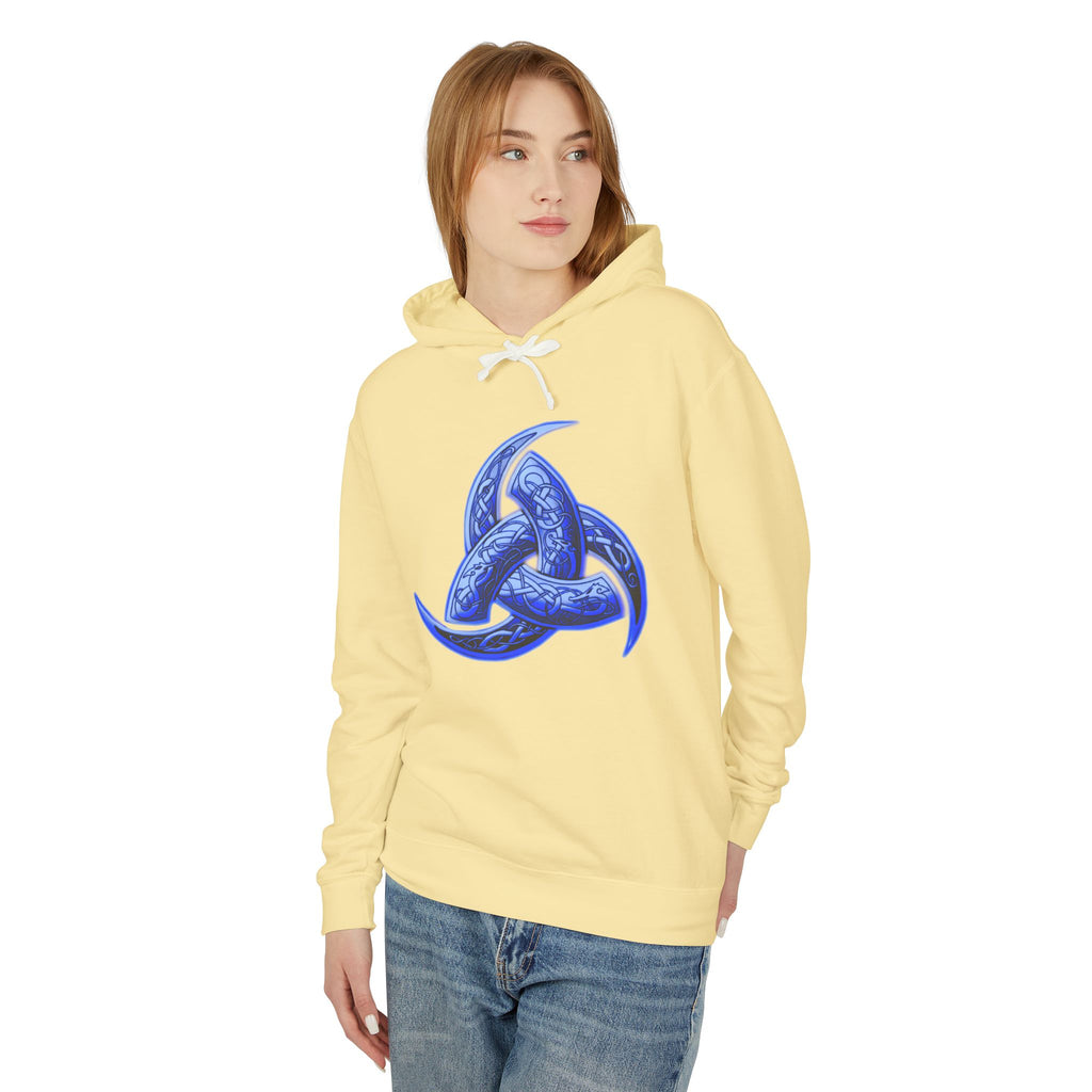 The Triple Horn of Odin is--Celtic Blue Triquetra Hoodie — Intricate Knotwork Hooded Sweatshirt