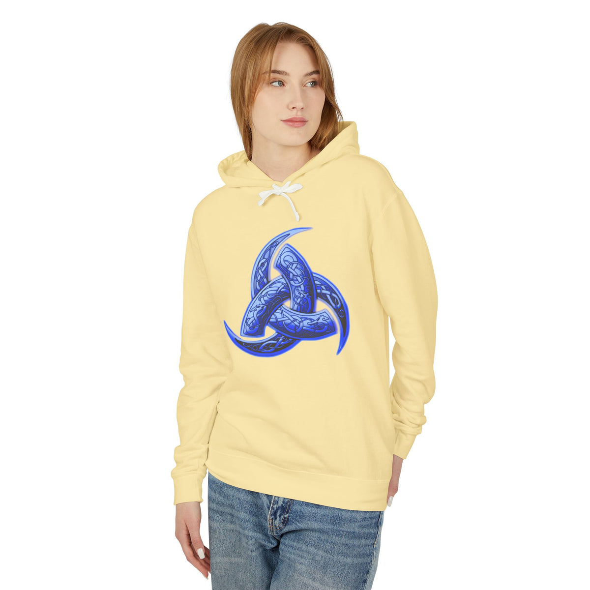 The Triple Horn of Odin is--Celtic Blue Triquetra Hoodie — Intricate Knotwork Hooded Sweatshirt