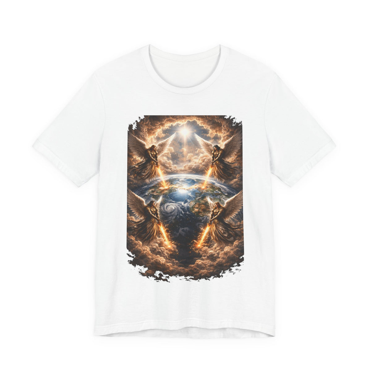 Revelation 7:1 Four angels standing on the four corners of the earth as seen from heaven-when the secound comingis near T‑Shirt — Heavenly Earth & Angels Graphic Tee