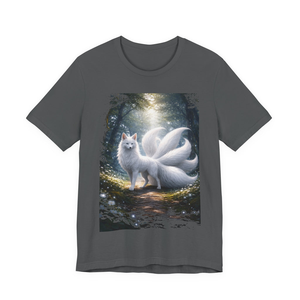 Nine-Tailed Fox Fantasy T-Shirt — Mystical White Kitsune Forest Tee