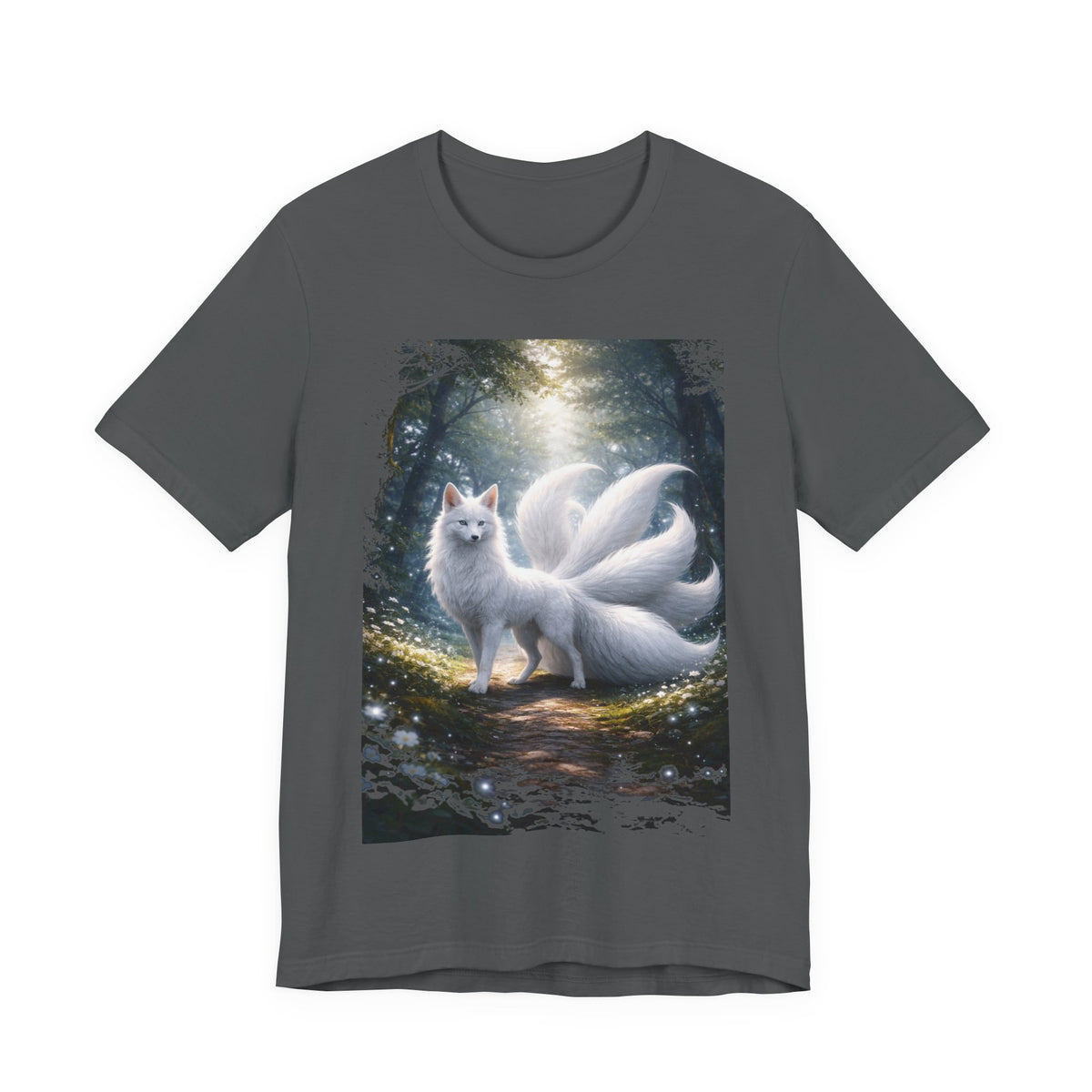 Nine-Tailed Fox Fantasy T-Shirt — Mystical White Kitsune Forest Tee