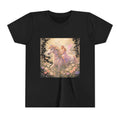 Youth Tee — Magical Fairy Riding Unicorn in Floral Garden Kids Shirt