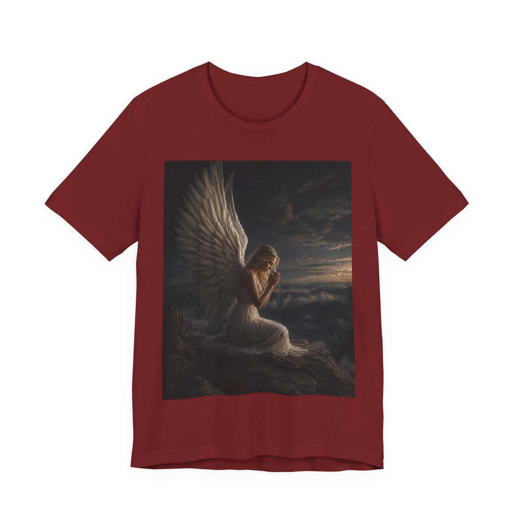 Angel Prayer Graphic Tee — Serene Winged Angel Shirt for Spiritual & Memorial Comfort