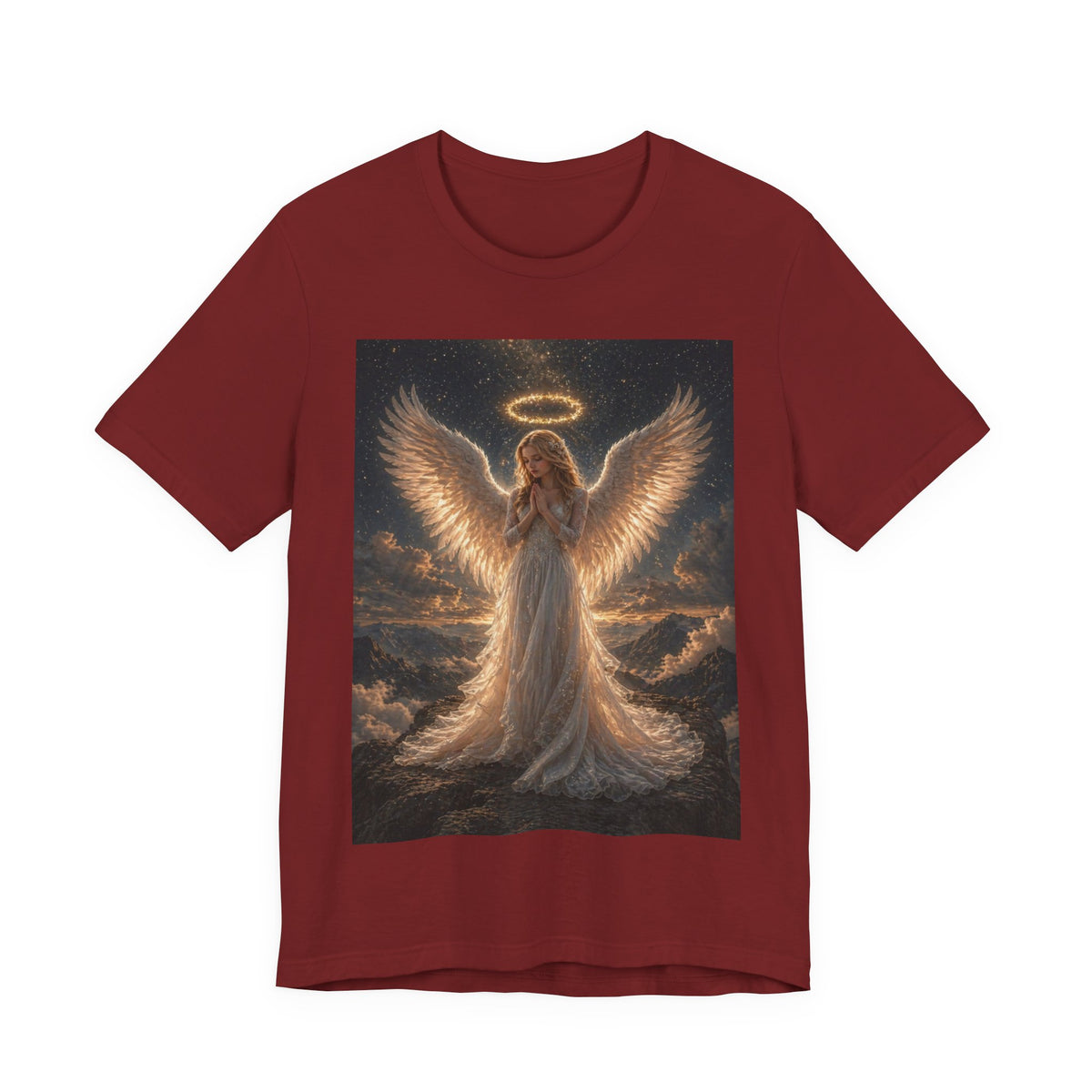Angel Wings Graphic Tee — Glowing Halo Spiritual T-Shirt