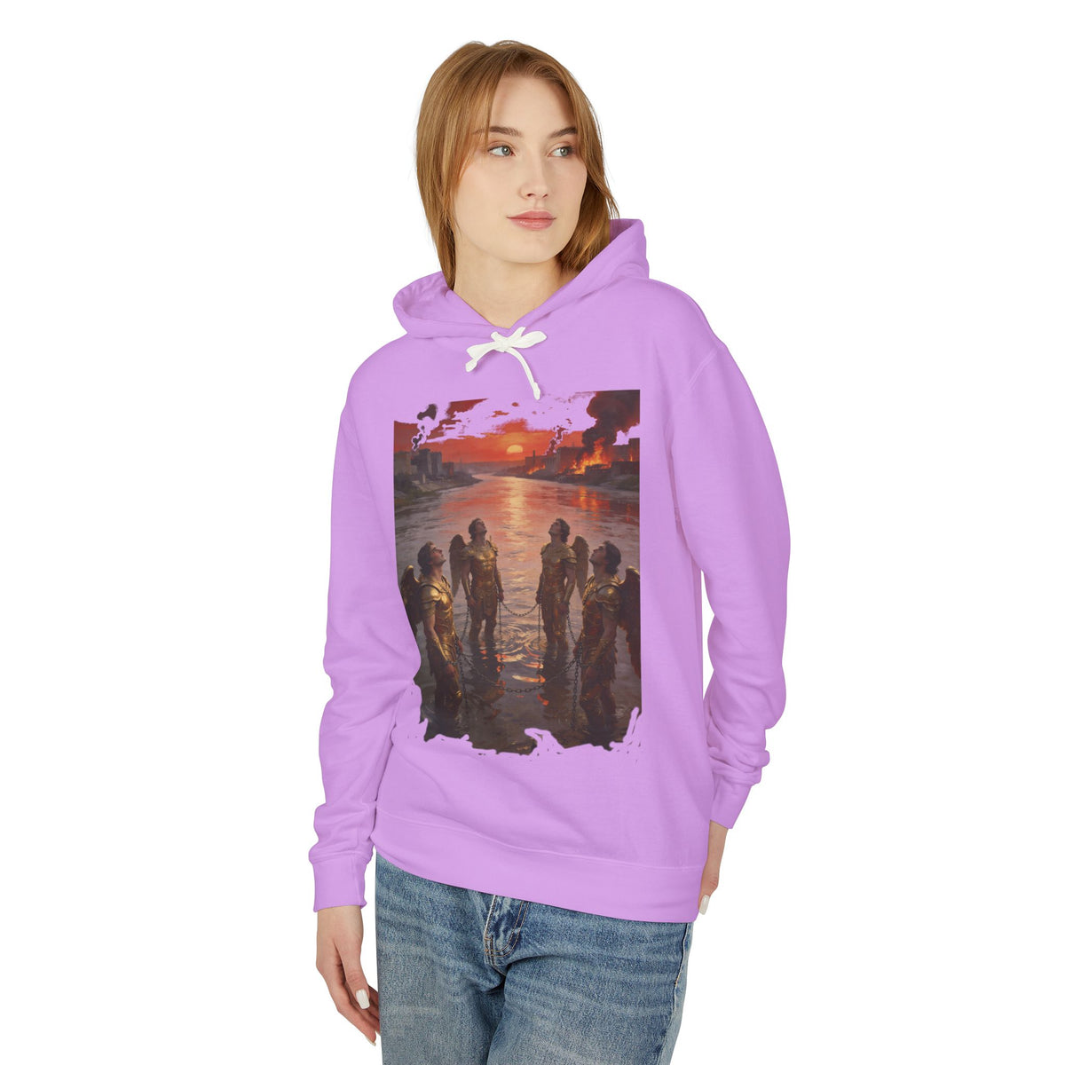 Revelation 9 reveals four fallen angels bound in the Euphrates River  Crew Hooded Sweatshirt