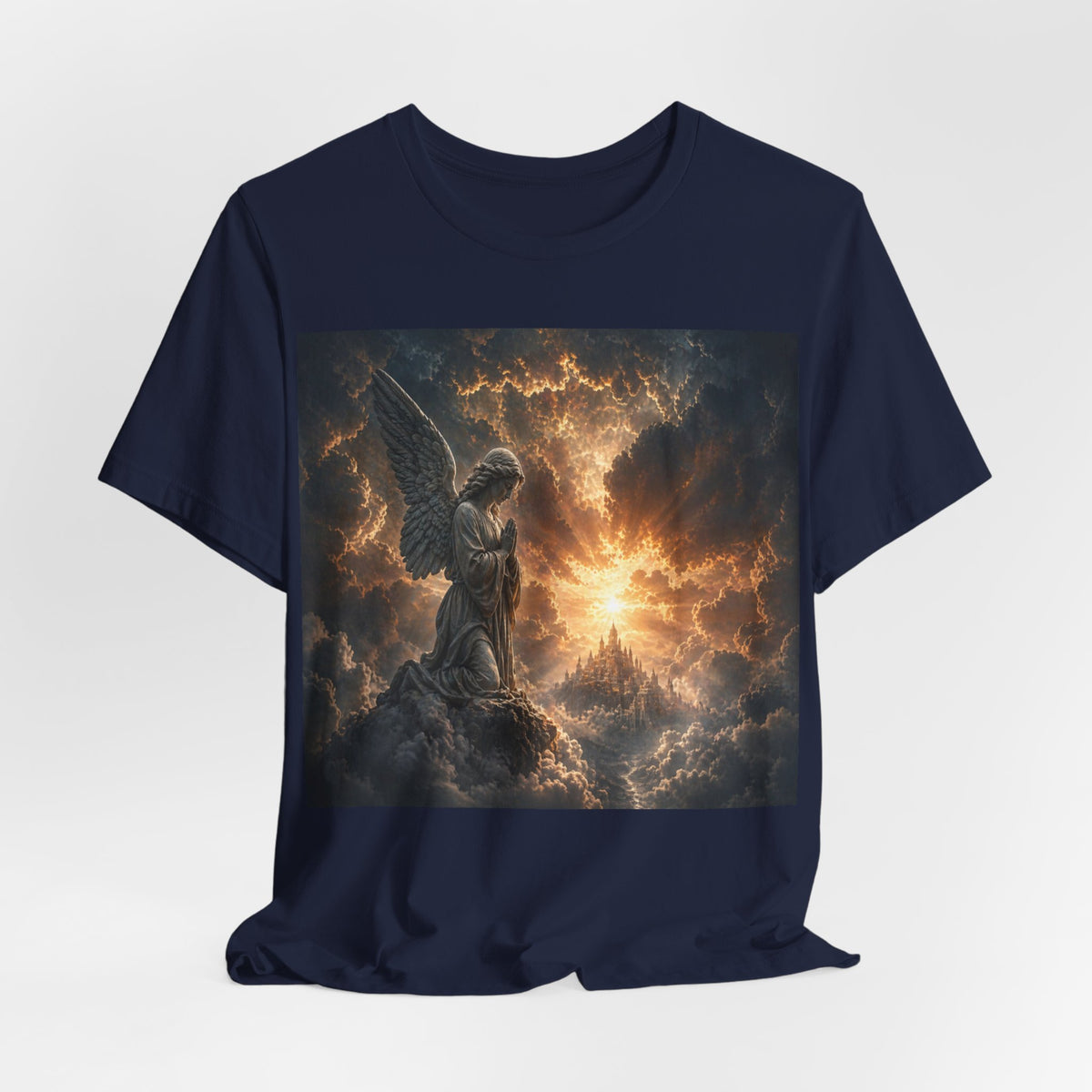 Angel in Storm Graphic Tee — Dramatic Celestial Art T-Shirt