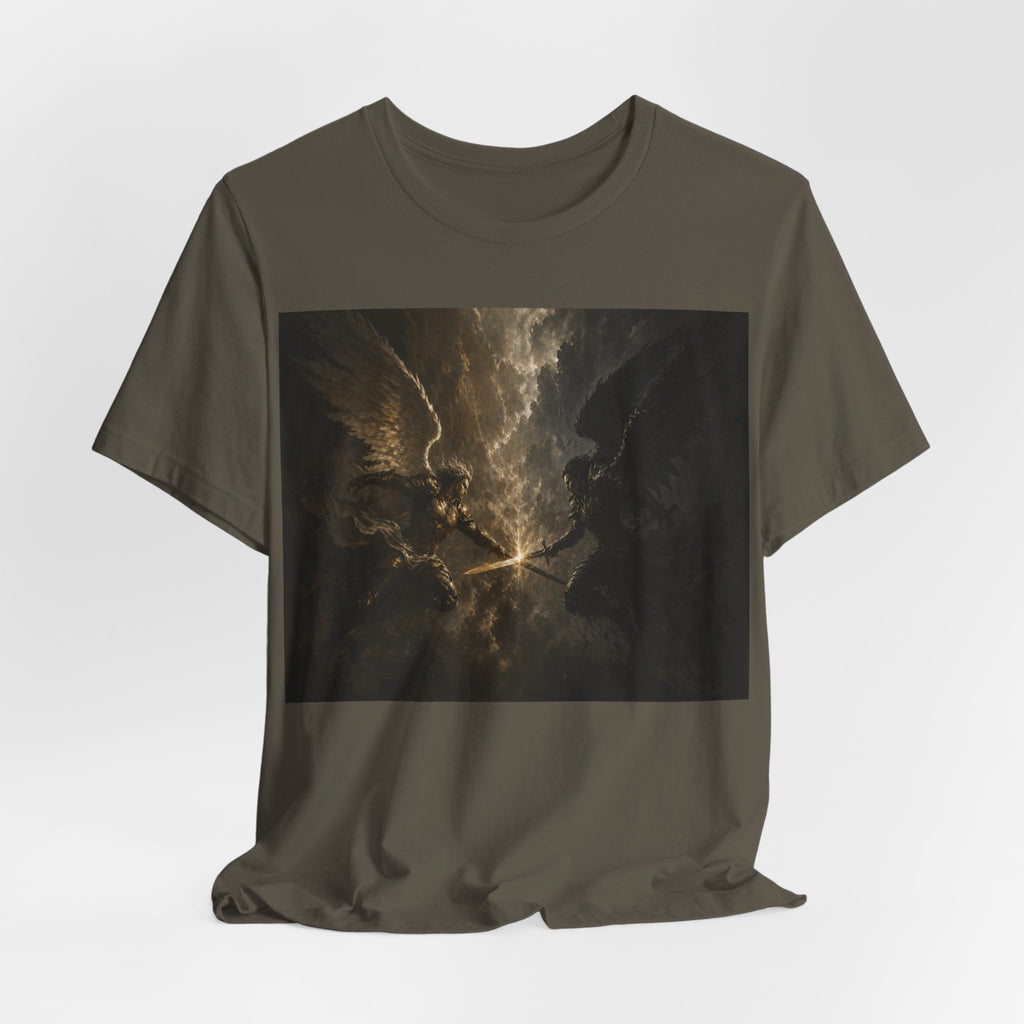Angel Battle Graphic Tee — Dark Mythic Winged Warriors Shirt