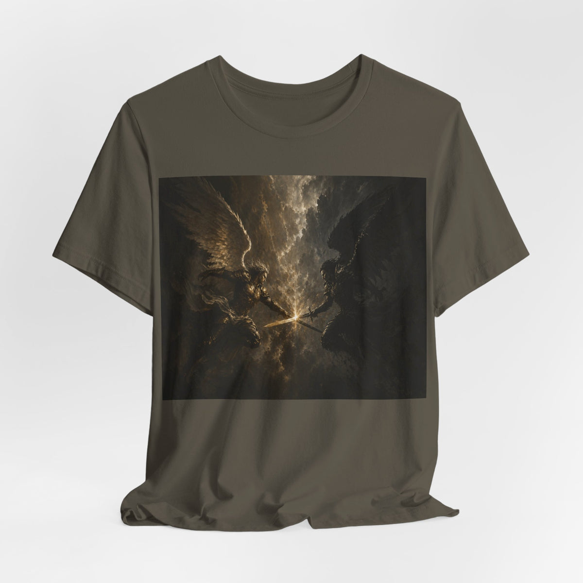 Angel Battle Graphic Tee — Dark Mythic Winged Warriors Shirt