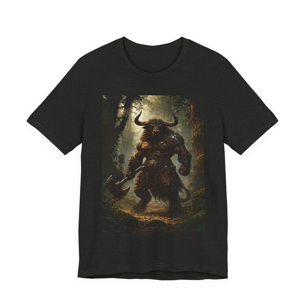 Minotaur Forest Warrior T-Shirt — Mythic Fantasy Creature Graphic Tee