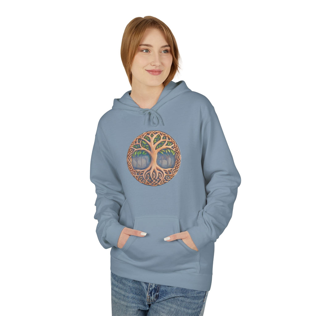 Yggdrasil Tree of Life Cotton Hoodie — Botanical Circle Art Sweatshirt