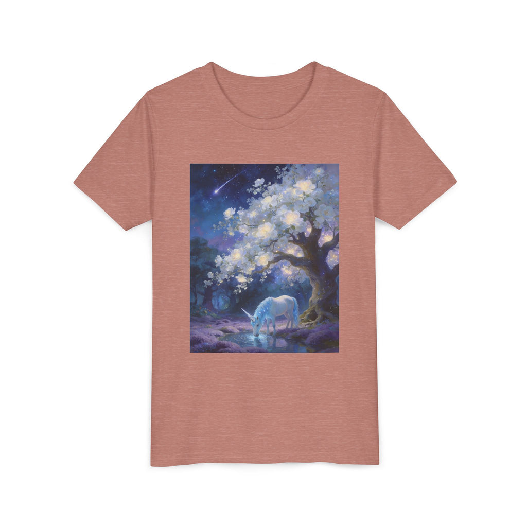 Youth Tee — Magical Night Unicorn Under Starry Tree