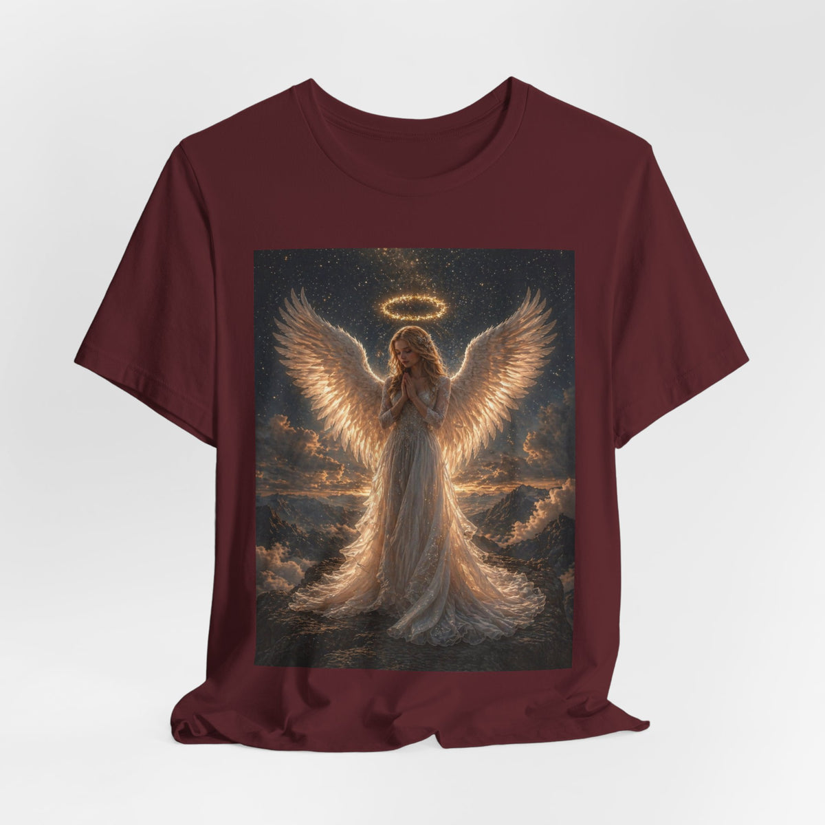 Angel Wings Graphic Tee — Glowing Halo Spiritual T-Shirt