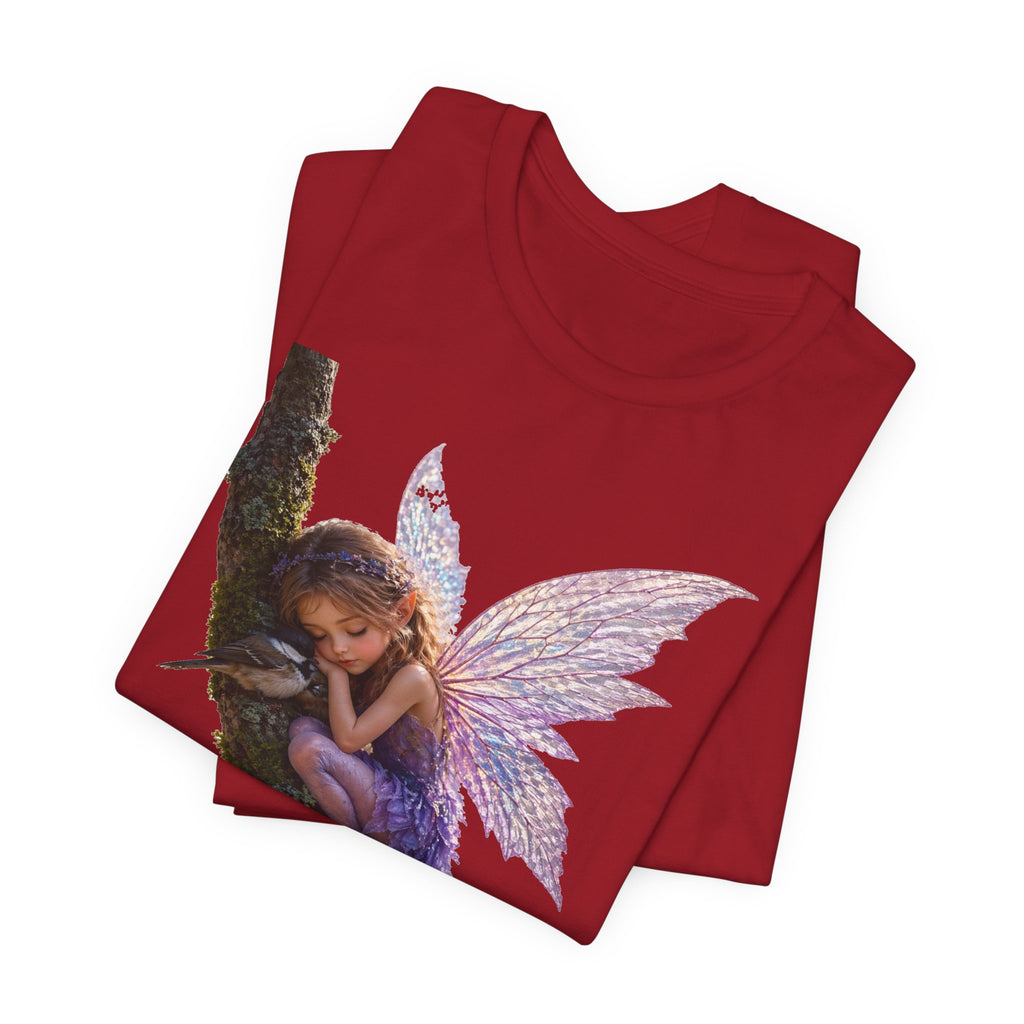 Fairy Sleeping on Branch T-Shirt — Magical Purple Fairy Tee for Women & Girls