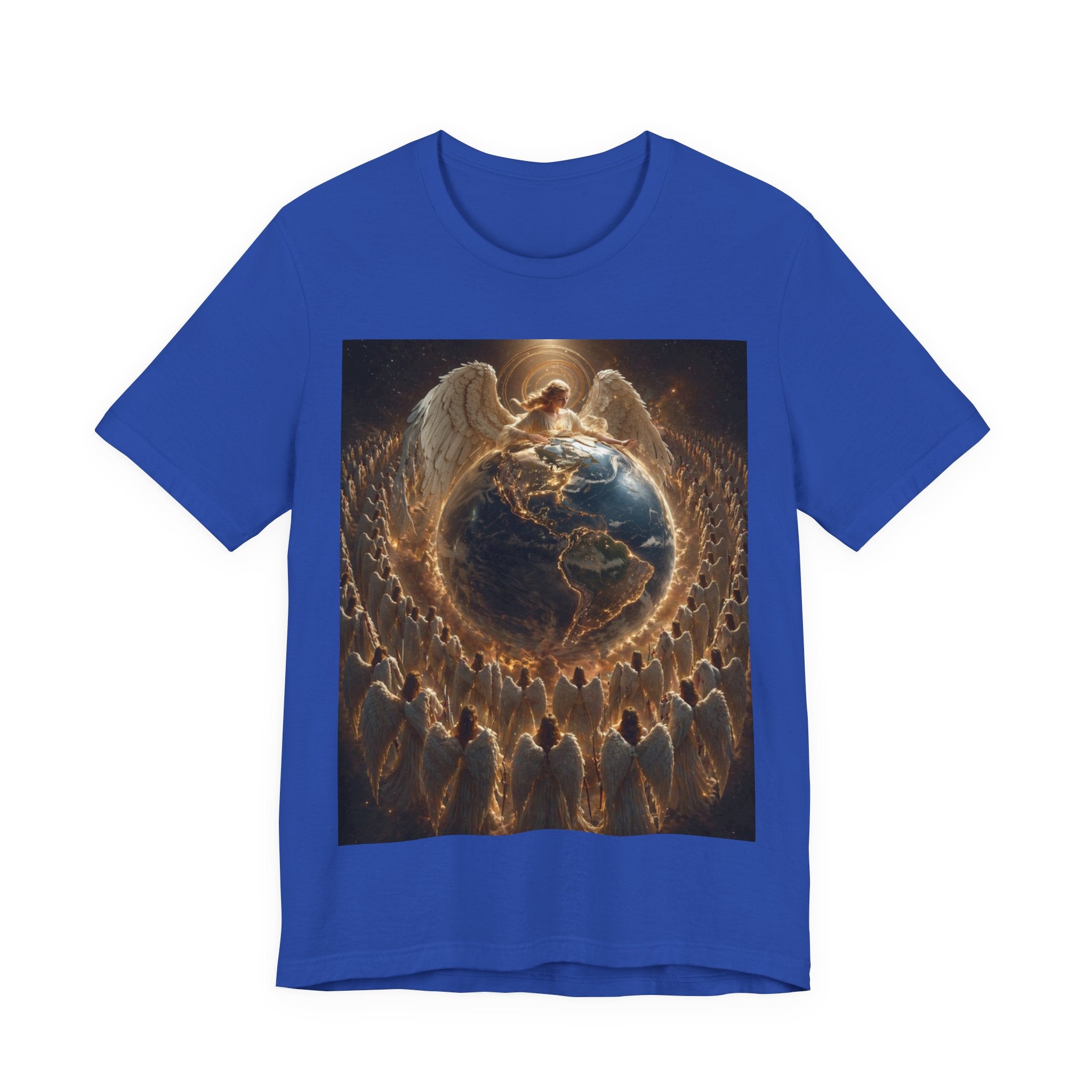 Angel Watching Over Earth T‑Shirt — Spiritual Guardian Globe Tee